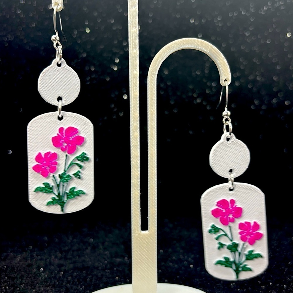 Floral Drop Earrings with Pink and Green - Picture 4 of 5